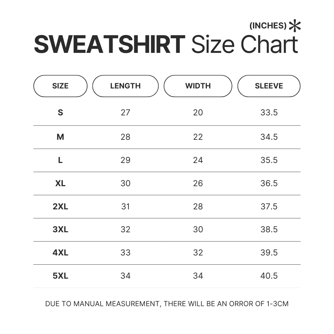 Sweatshirt Size Chart - Eagles Band Merch