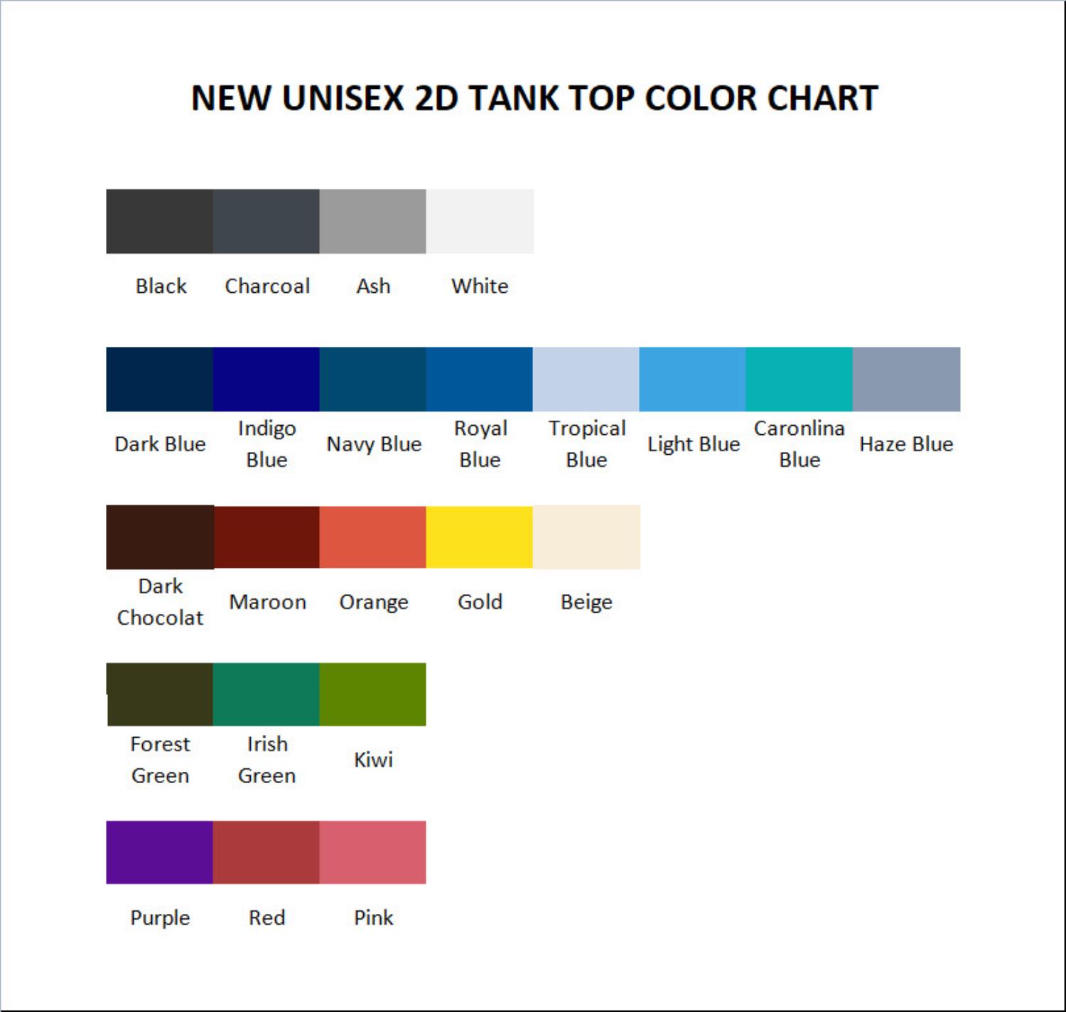 tank top color chart - Eagles Band Merch